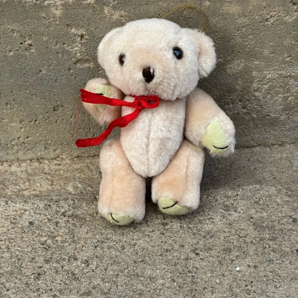 VTG Small Beige Teddy Ornament Christmas Holiday‎ Orbamebt